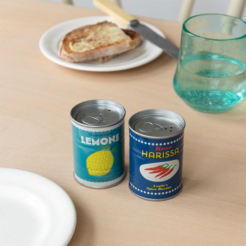 Tin salt and pepper shakers - Lemons and harissa | Rex