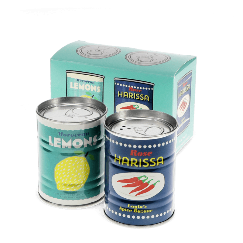 Tin salt and pepper shakers - Lemons and harissa | Rex