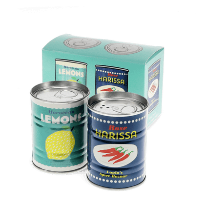 Tin salt and pepper shakers - Lemons and harissa | Rex