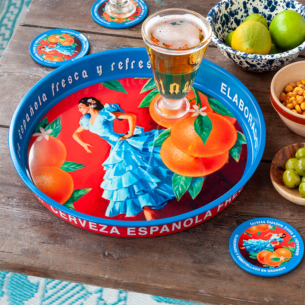 Round metal serving tray - cerveza español | Rex