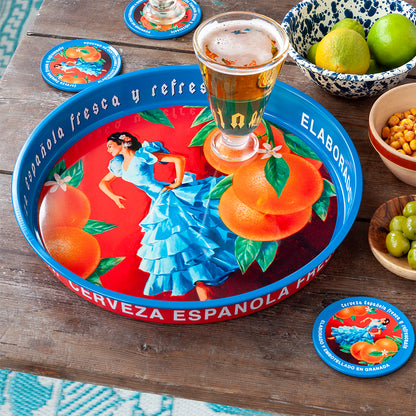 Round metal serving tray - cerveza español | Rex