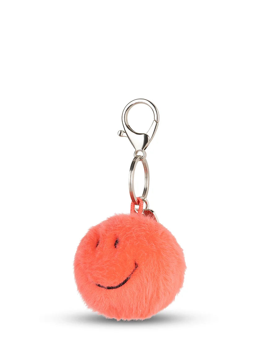 Smiley Sleutelhanger - eco fuzzy - 5,5 cm - bright coral | Nijntje Lifestyle