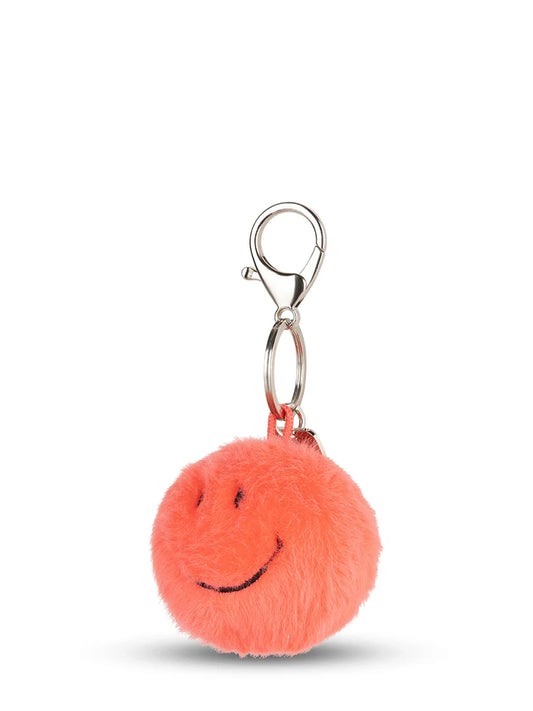 Smiley Sleutelhanger - eco fuzzy - 5,5 cm - bright coral | Nijntje Lifestyle