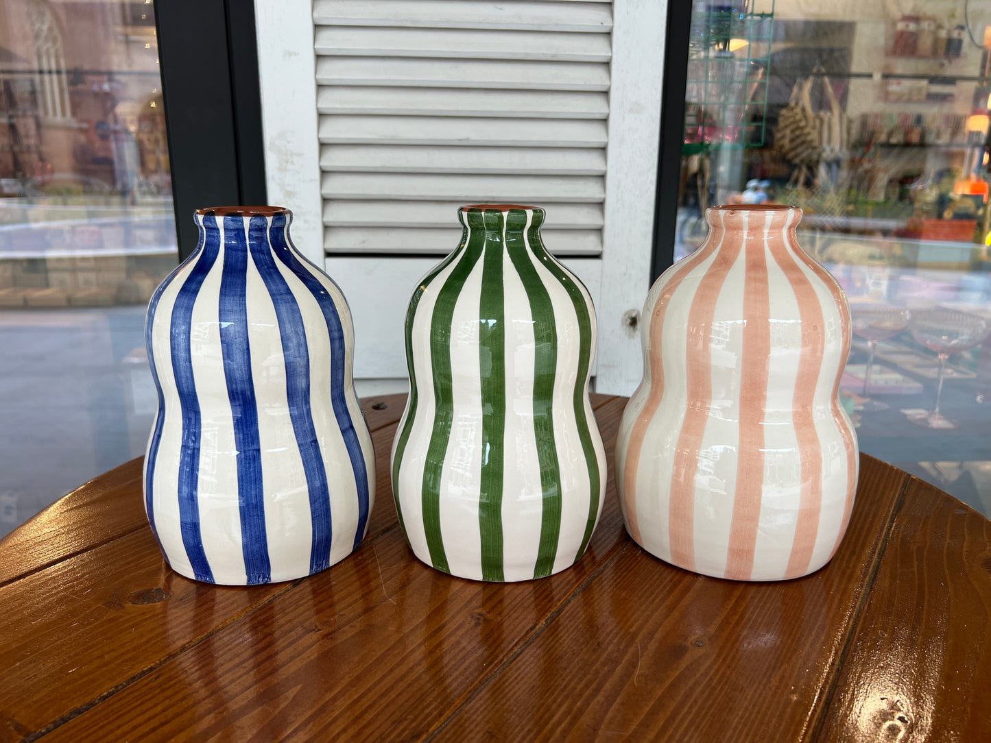 Bold stripe - large gourd vase - blue/dark green/terracotta | Casa Cubista - de inKijk