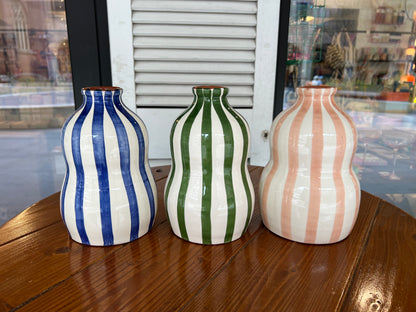 Bold stripe - large gourd vase - blue/dark green/terracotta | Casa Cubista - de inKijk