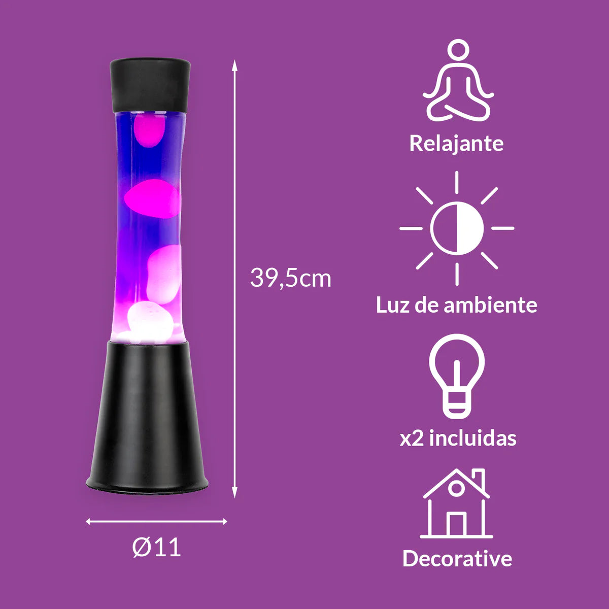 White lava lamp - black base - purple liquid - 40 cm | Fisura - de inKijk
