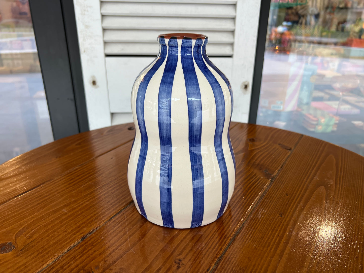 Bold stripe - large gourd vase - blue/dark green/terracotta | Casa Cubista - de inKijk