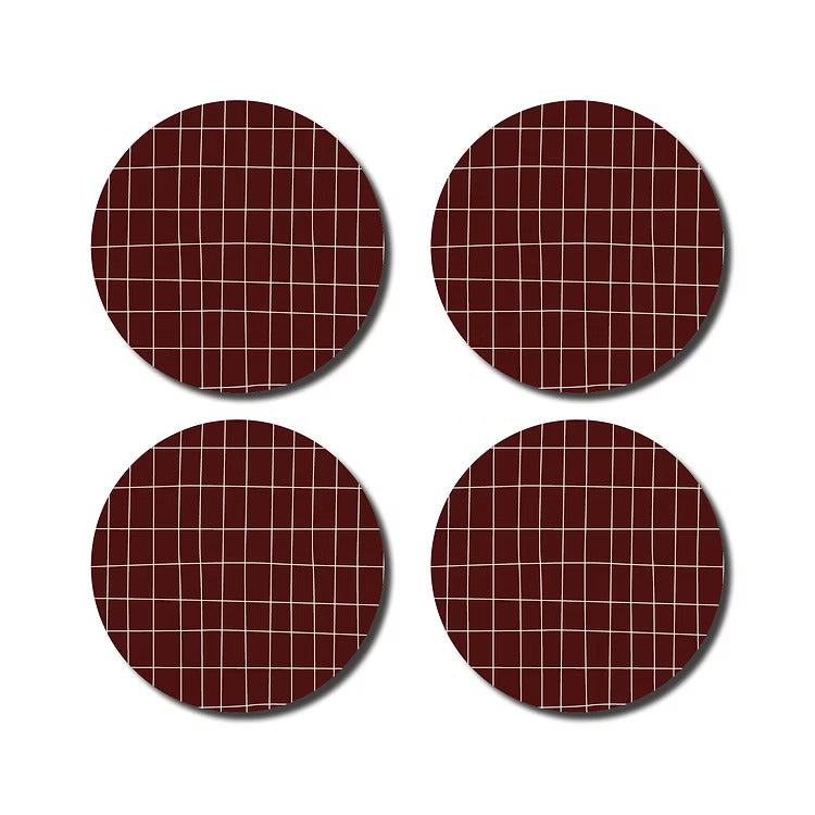 Onderzetters - aubergine checked | De Lange Tafel - de inKijk