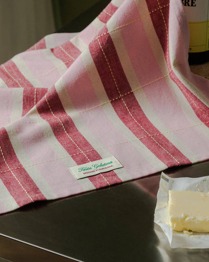 Gestreepte theedoek - bordeaux / roze | Tarta Gelatina