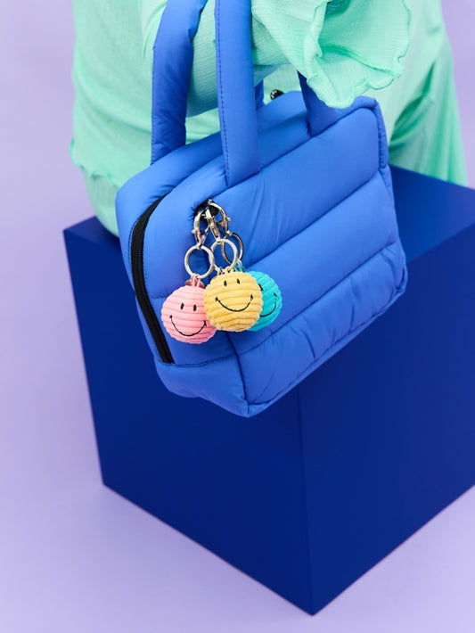 Smiley Sleutelhanger - eco corduroy - 4,5 cm - teal | Nijntje Lifestyle