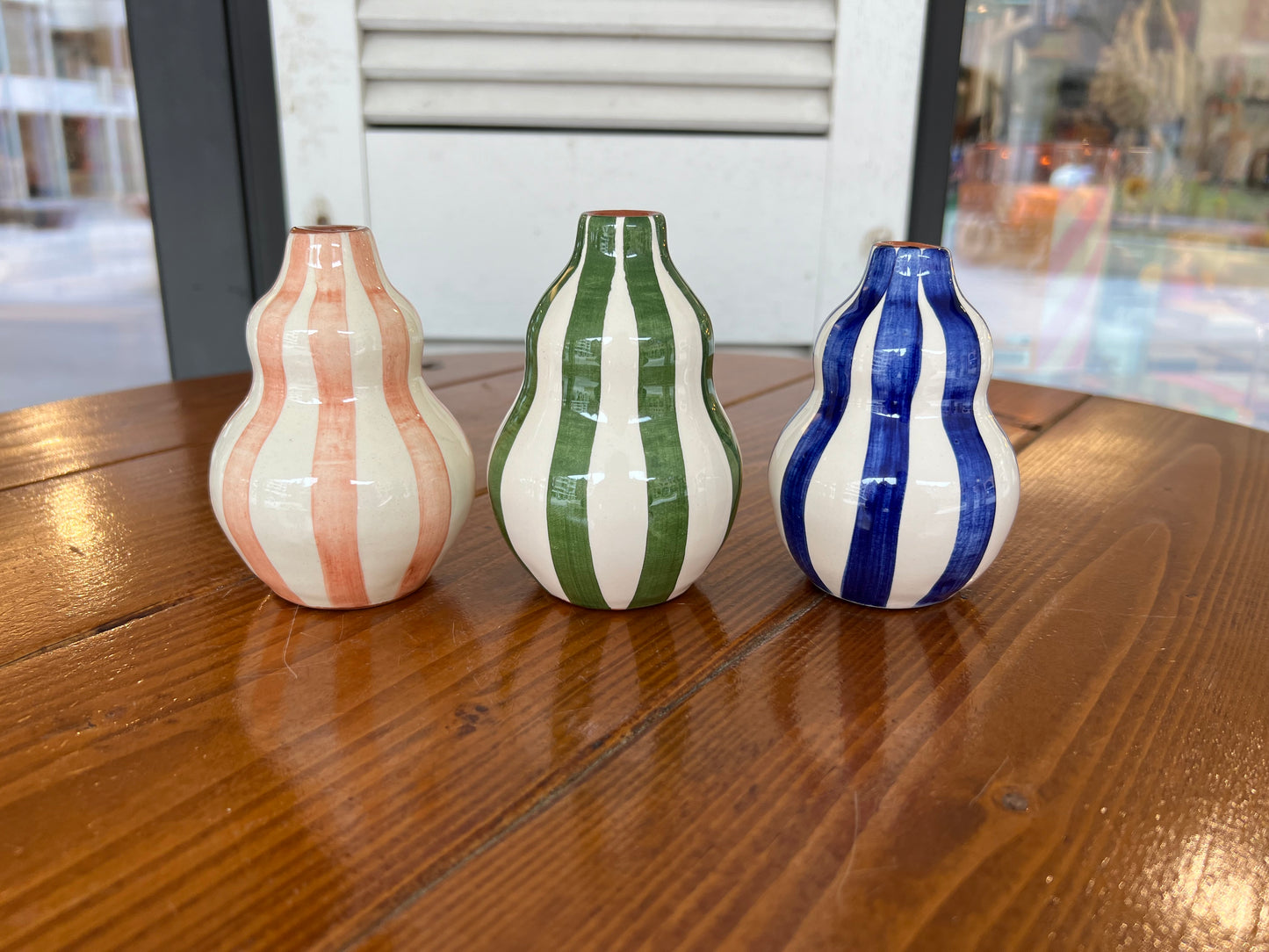 Bold stripe - mini gourd vase - blue/dark green/mauve | Casa Cubista - de inKijk