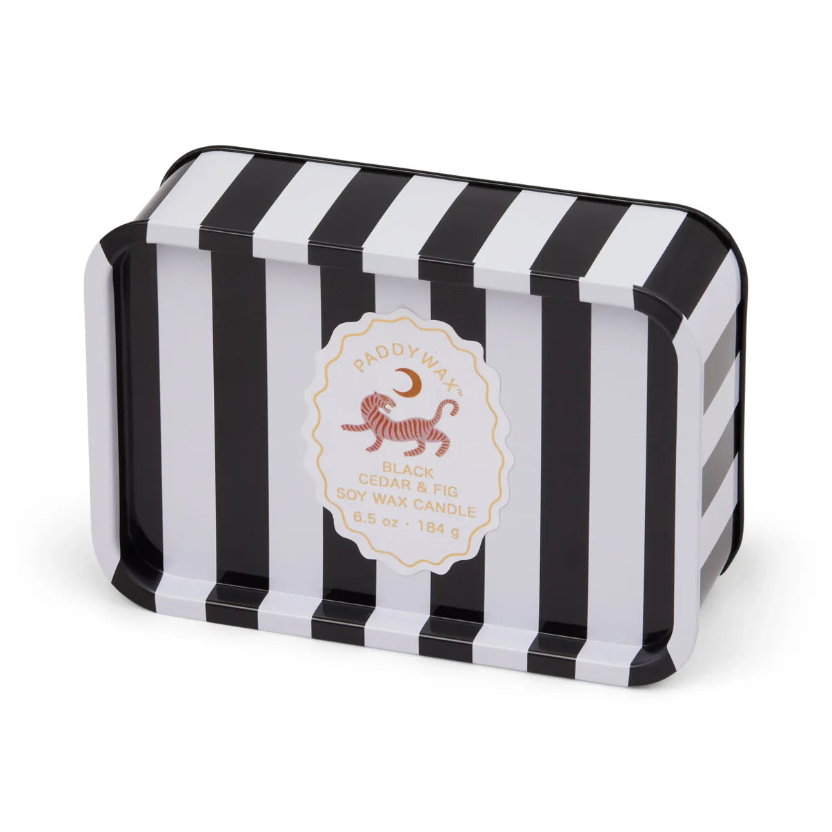 A Dopo tiger printed tin candle - black cedar & fig | Paddywax