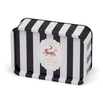 A Dopo tiger printed tin candle - black cedar & fig | Paddywax