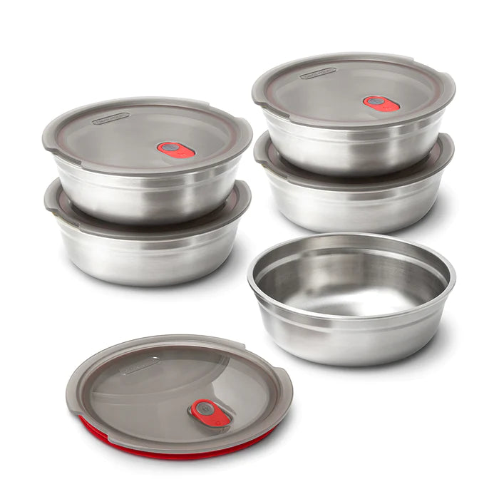 Steel Food Bowl - Small - Grey/Red | Black+blum