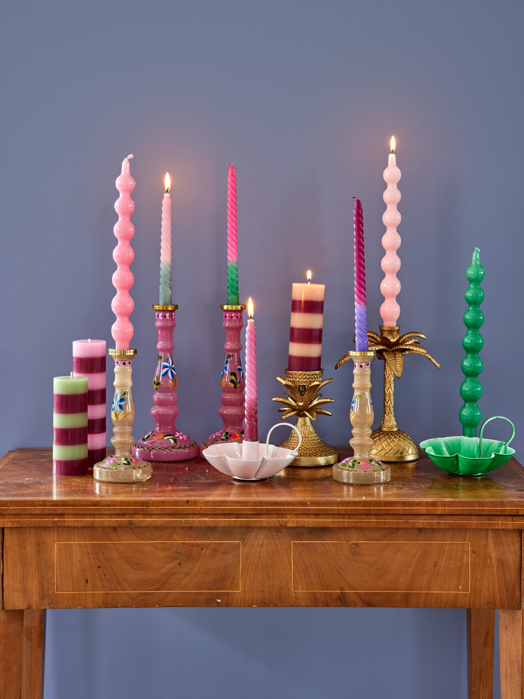 Curved candles - Green - Set van twee | RICE