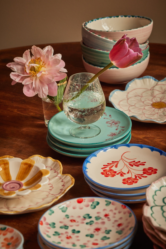 Keramieken taartbordje - Crème - Vintage Flowers  | RICE
