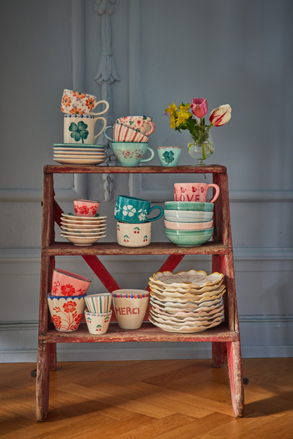 Ovalen keramieken beker - Crème - Vintage Flowers  | RICE