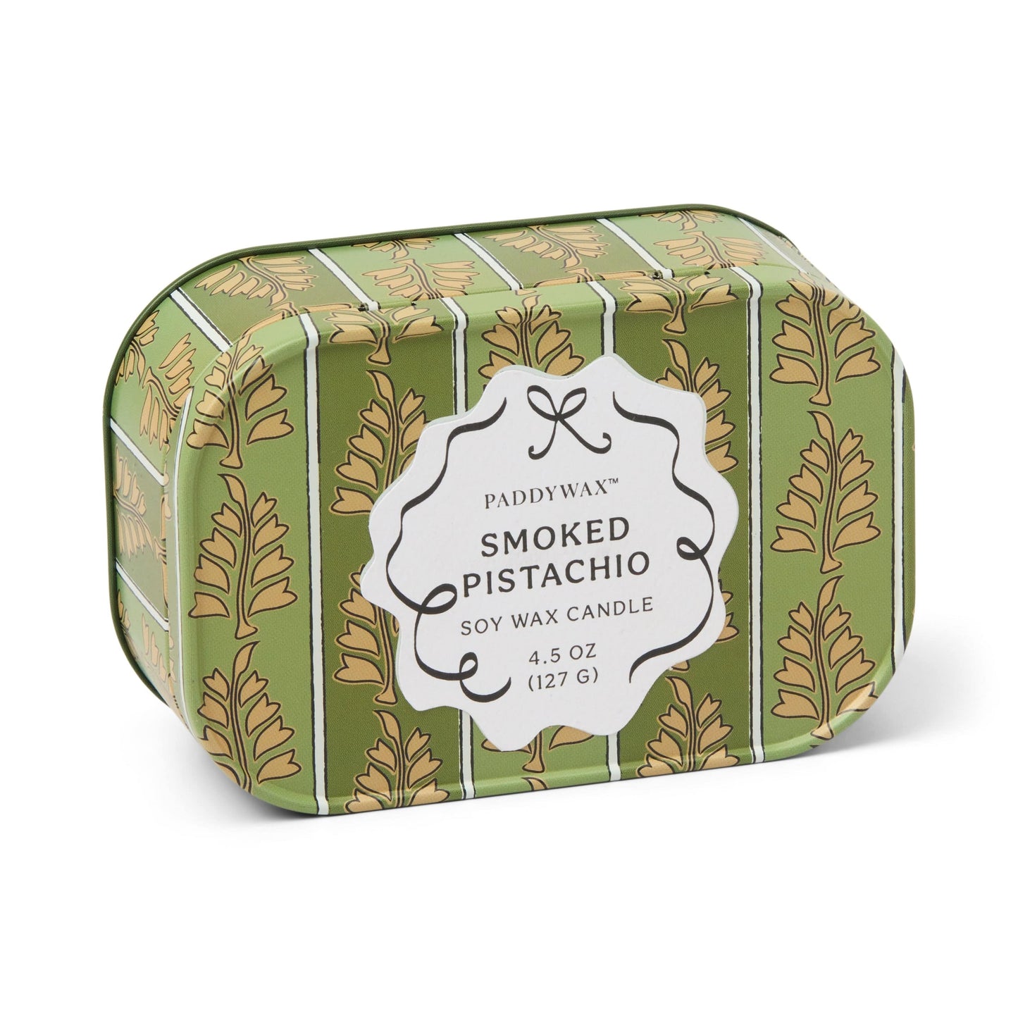 Printed tin candle - 4.5 oz - green & khaki - smoked pistachio | Paddywax