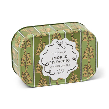 Printed tin candle - 4.5 oz - green & khaki - smoked pistachio | Paddywax