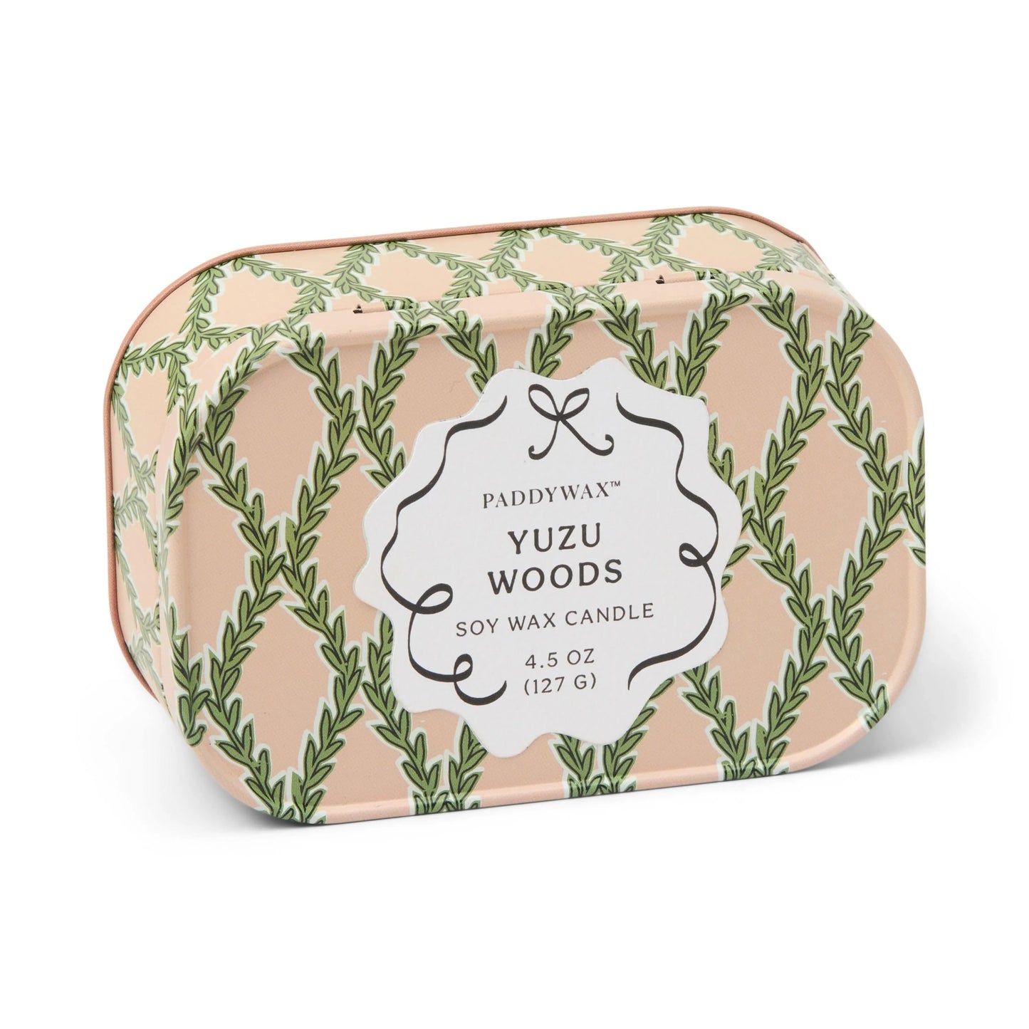 Printed tin candle - 4.5 oz - pink & green - yuzu woods | Paddywax