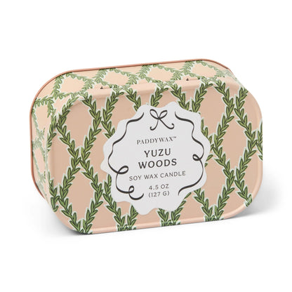 Printed tin candle - 4.5 oz - pink & green - yuzu woods | Paddywax