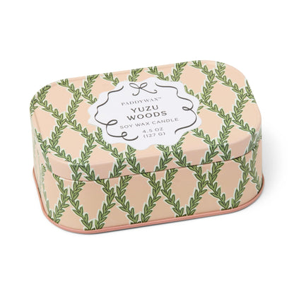 Printed tin candle - 4.5 oz - pink & green - yuzu woods | Paddywax