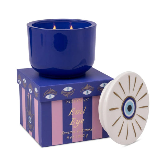 Charmed Green Glass Candle with Evil Eye Lid - Incense & Smoke | Paddywax