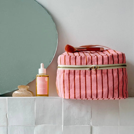 Oona Vanity Case - Tennis Stripes Pecan/Strawberry | Rose in April