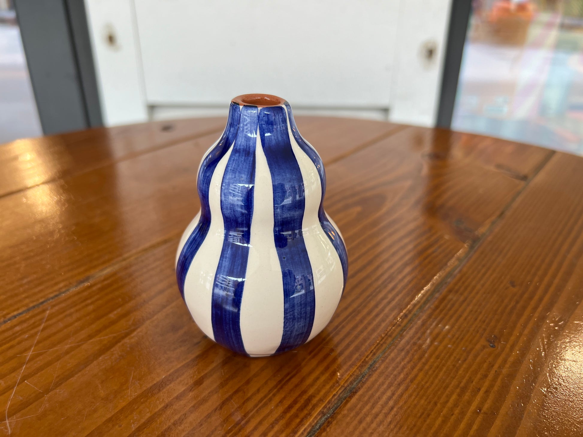 Bold stripe - mini gourd vase - blue/dark green/mauve | Casa Cubista - de inKijk