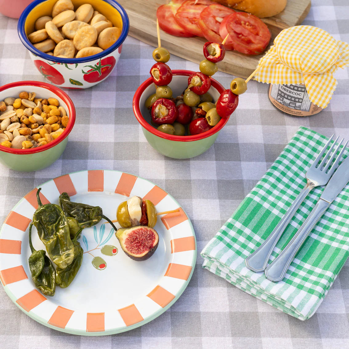 Napkin/Tea Towel - green & white gingham - pack of 2 | Talking Tables
