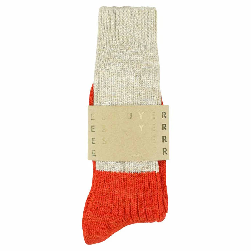 Women Melange Block Socks - Ecru / Orange | Escuyer - de inKijk