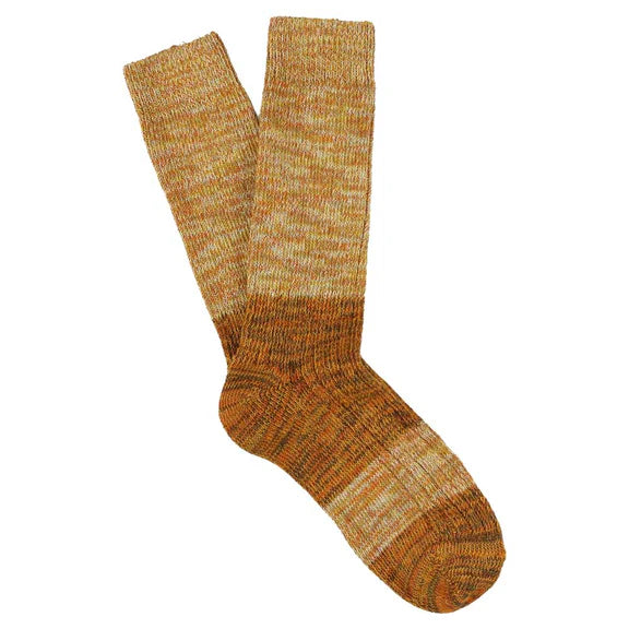 Melange Blend Block Socks - Mustard / Brown | Escuyer