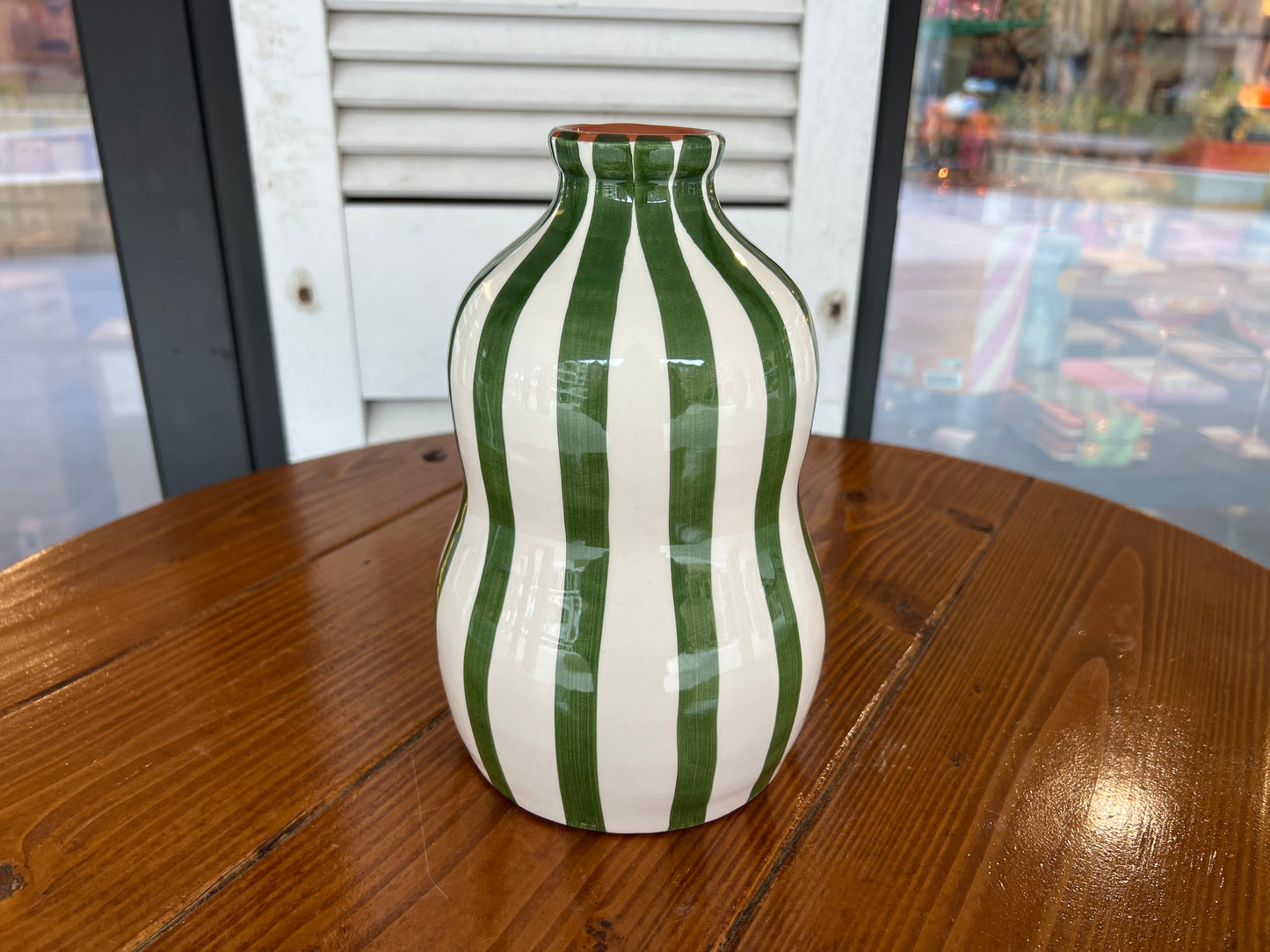 Bold stripe - large gourd vase - blue/dark green/terracotta | Casa Cubista - de inKijk