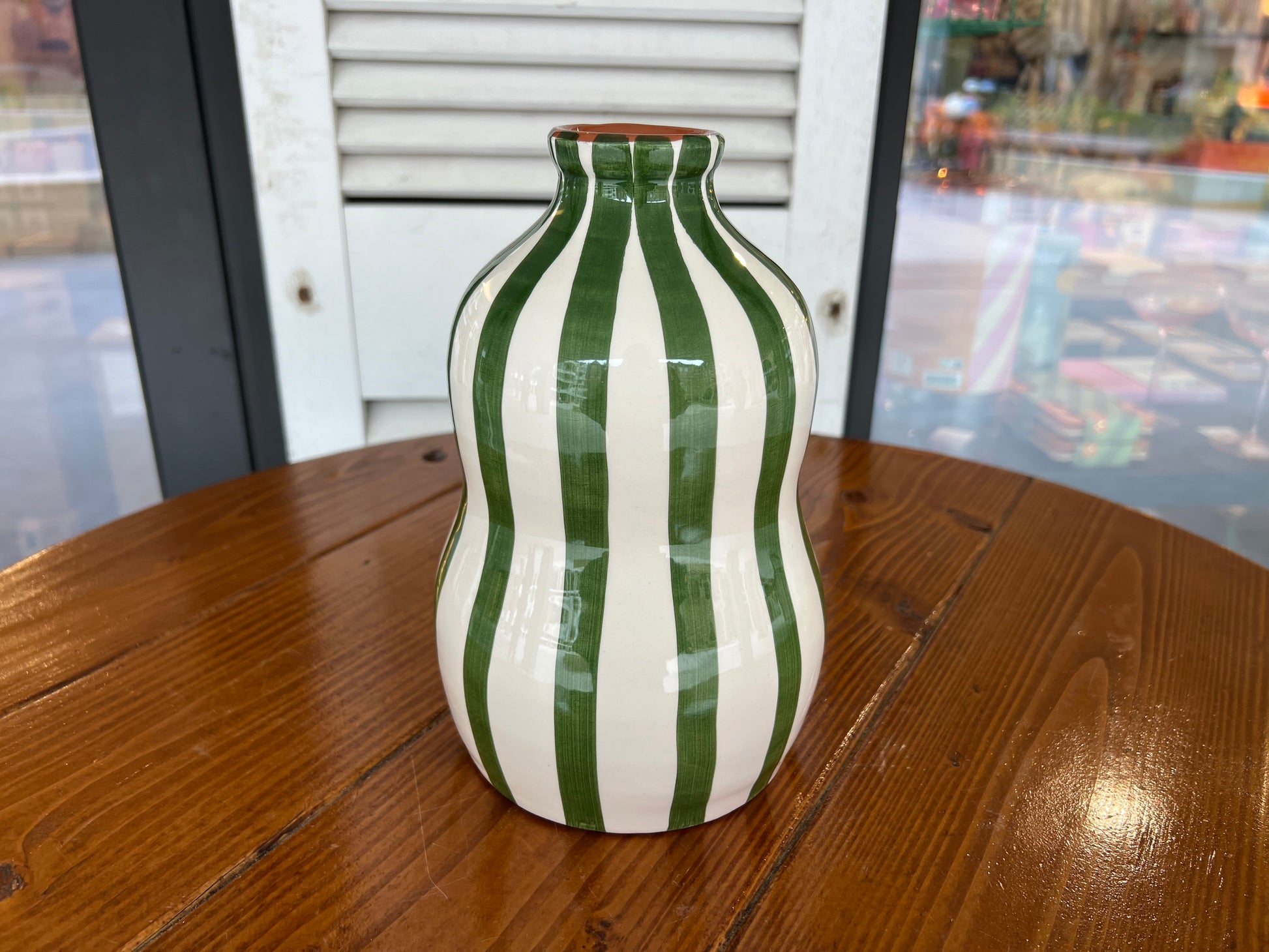 Bold stripe - large gourd vase - blue/dark green/terracotta | Casa Cubista - de inKijk