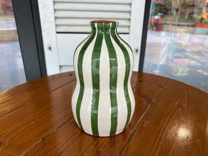 Bold stripe - large gourd vase - blue/dark green/terracotta | Casa Cubista - de inKijk