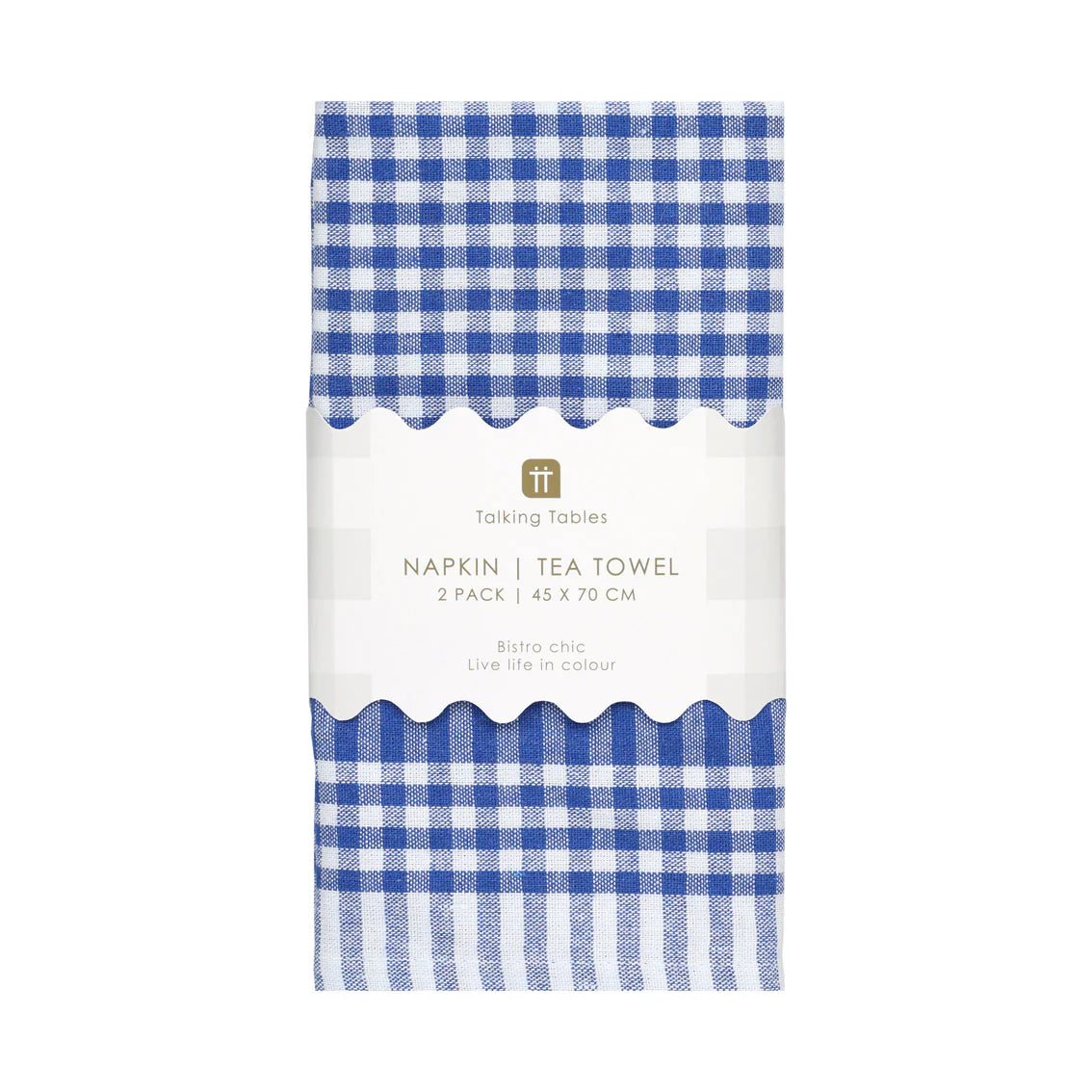 Napkin/Tea Towel - blue & white gingham - pack of 2 | Talking Tables