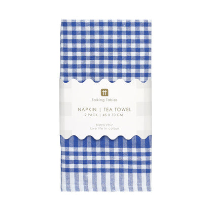 Napkin/Tea Towel - blue & white gingham - pack of 2 | Talking Tables