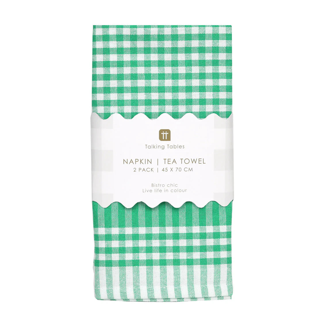 Napkin/Tea Towel - green & white gingham - pack of 2 | Talking Tables