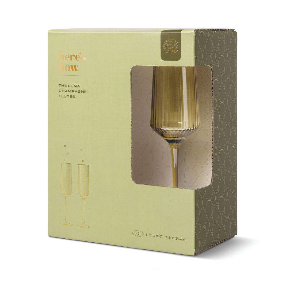 The Luna Champagne Flutes - set of 2 - Olive | Here's How