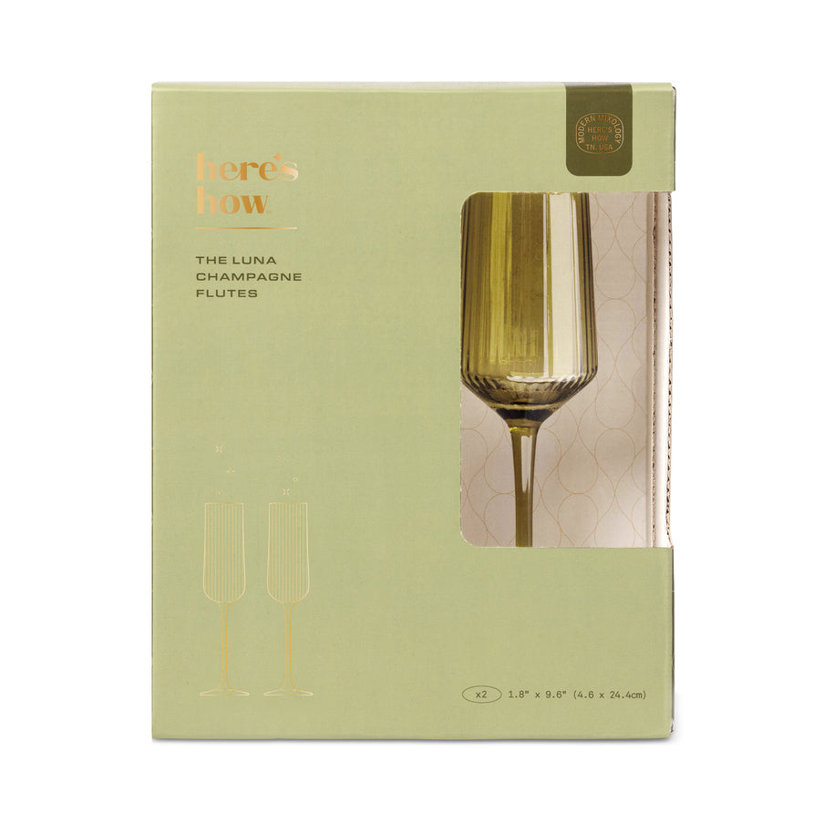 The Luna Champagne Flutes - set of 2 - Olive | Here's How