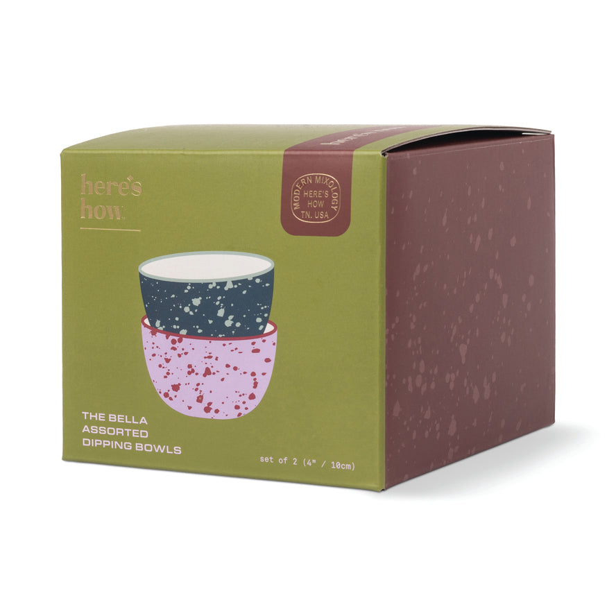 The Bella Dipping Bowls - set of 2 - Navy & Lilac Splatter | Here's How