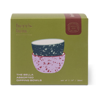 The Bella Dipping Bowls - set of 2 - Navy & Lilac Splatter | Here's How