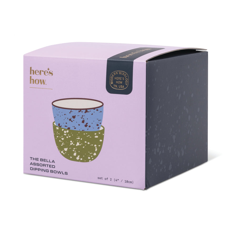 The Bella Dipping Bowls - set of 2 - Blue & Olive Splatter | Here's How