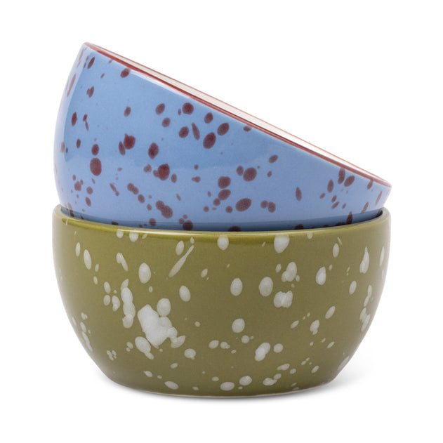 The Bella Dipping Bowls - set of 2 - Blue & Olive Splatter | Here's How
