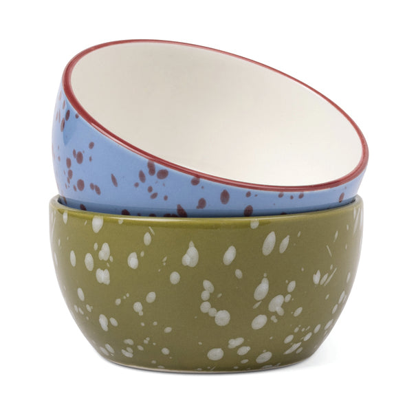 The Bella Dipping Bowls - set of 2 - Blue & Olive Splatter | Here's How