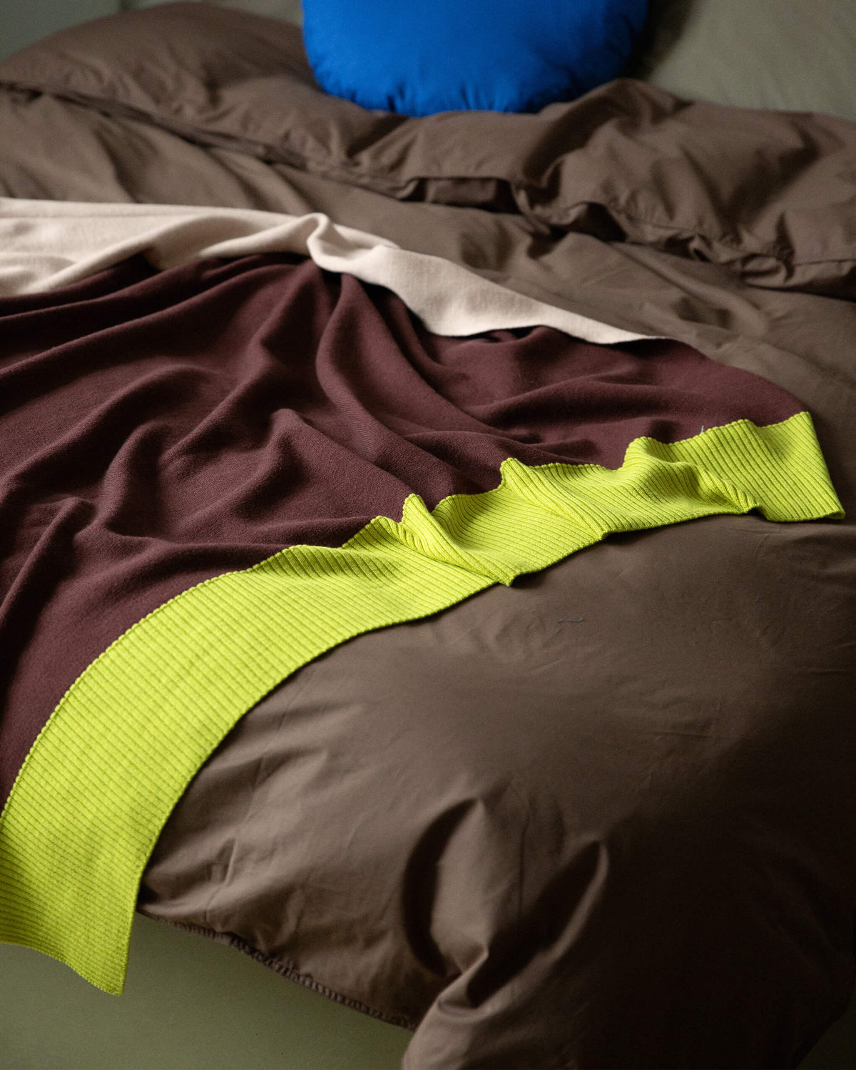 Merino Gebreide Plaid - 100% Wol - Bordeaux/Peach/Lime | SUITE702