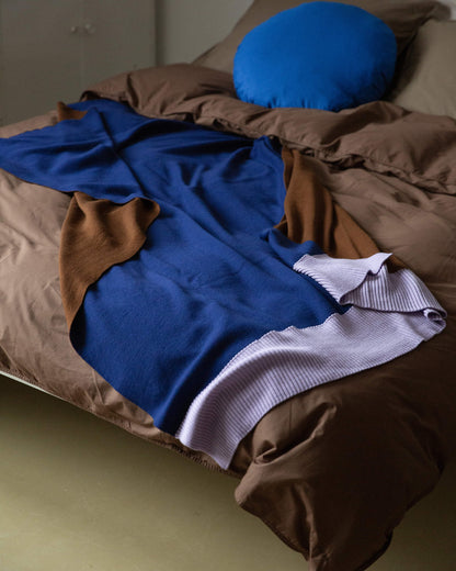 Merino Gebreide Plaid - 100% Wol - Blue/Brown/Lilac | SUITE702