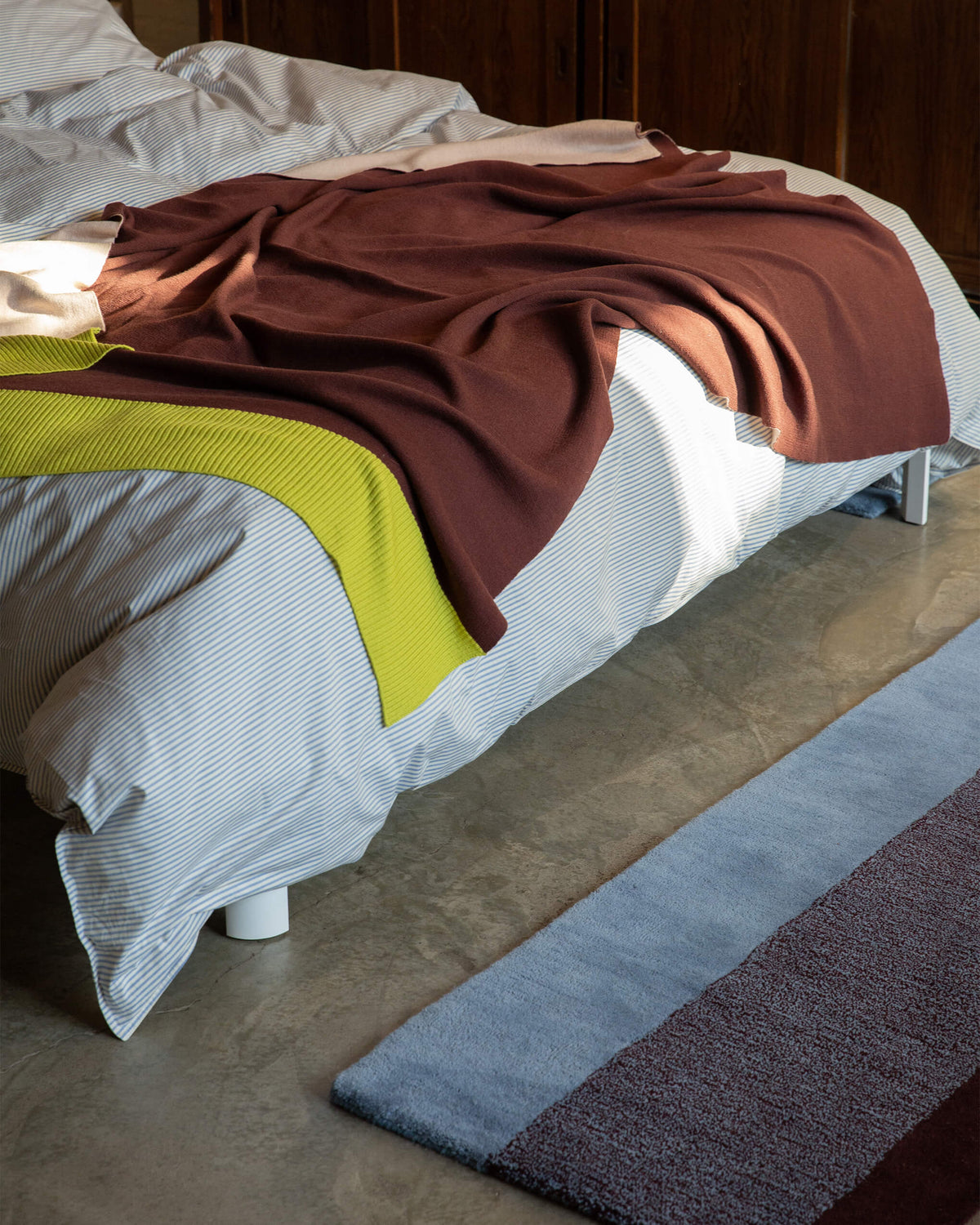 Merino Gebreide Plaid - 100% Wol - Bordeaux/Peach/Lime | SUITE702