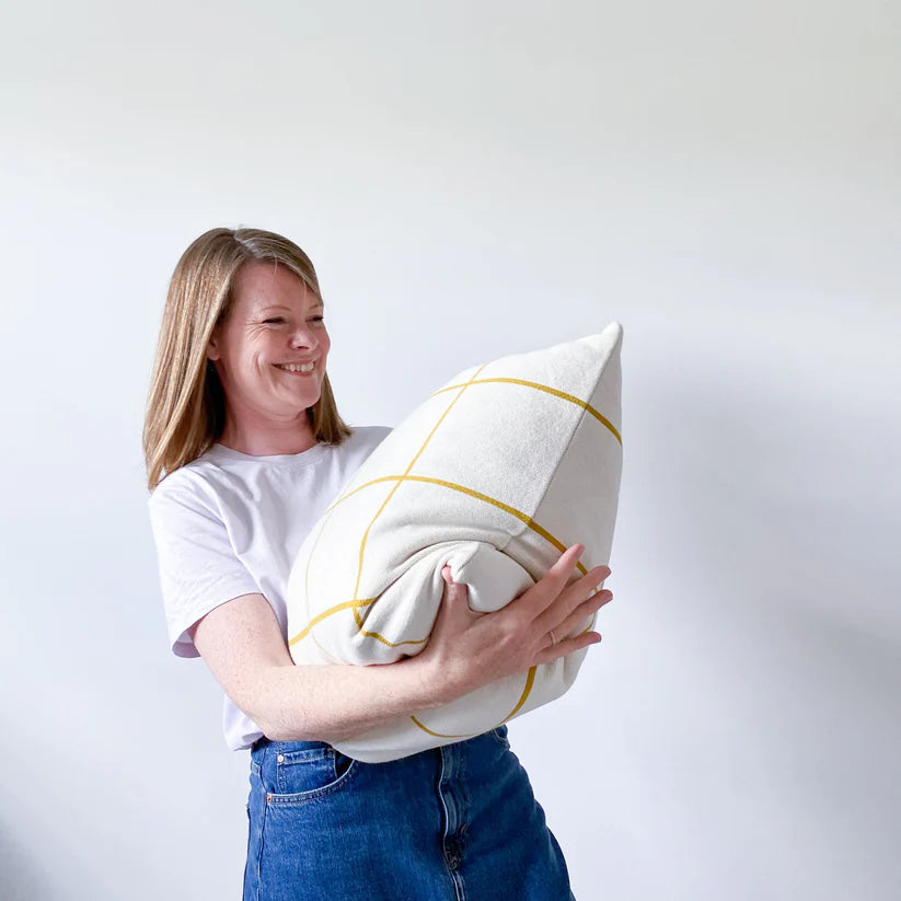 Cushion cover knitted cotton - grid - citrus | Sophie Home - de inKijk