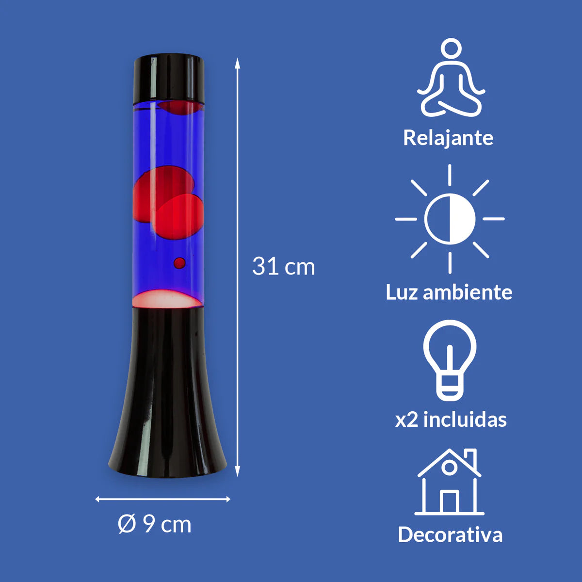 Red lava lamp - black base - blue liquid - 30 cm | Fisura - de inKijk